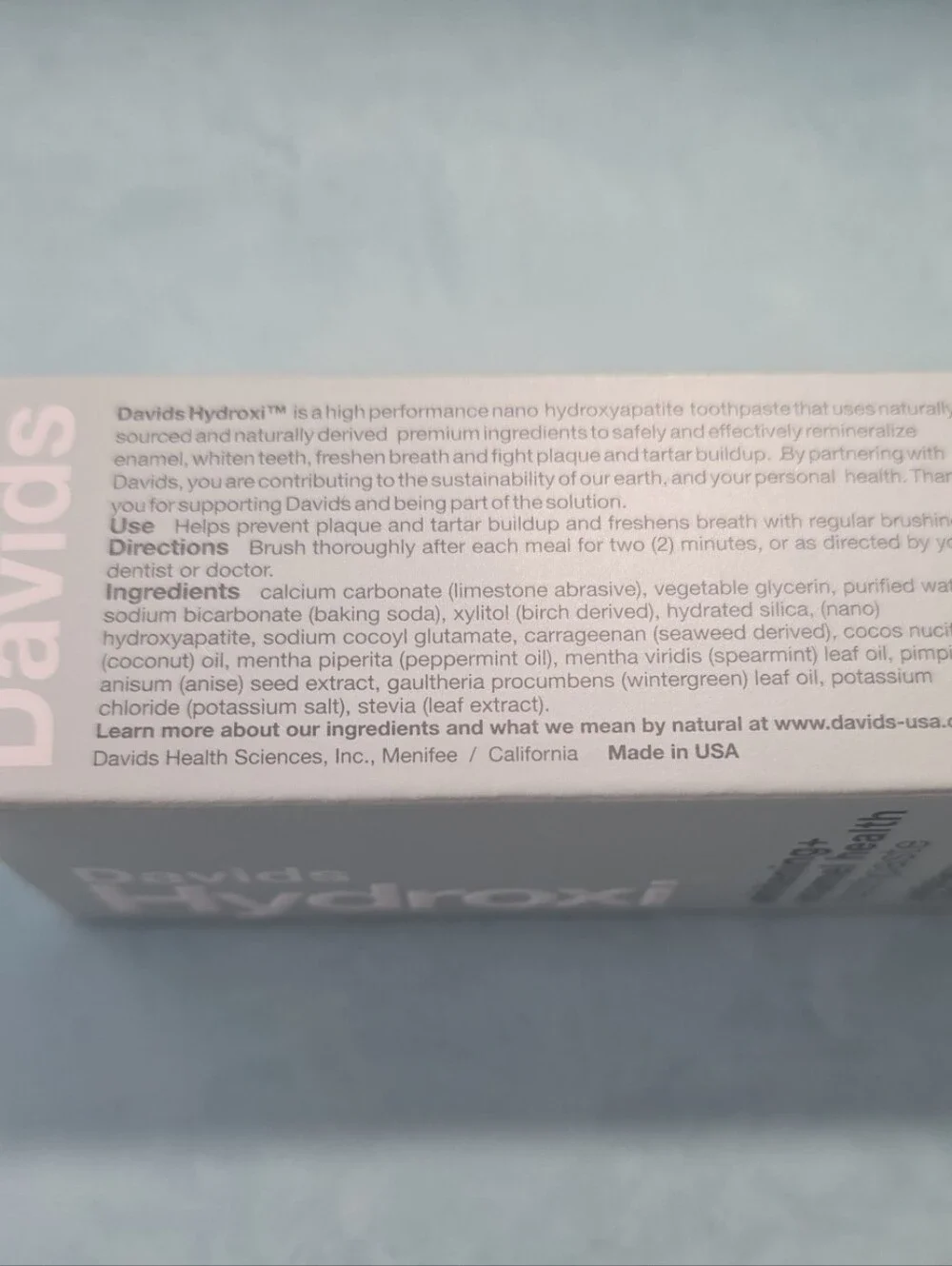 NIB Davids Hydroxi Whitening + Enamel Health Toothpaste 1.75 oz/ 50g/travel Size